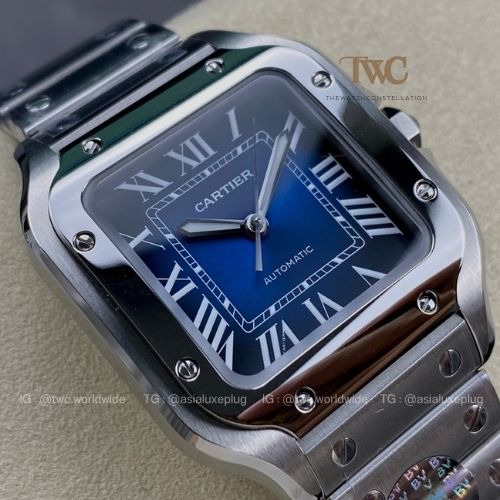 Cartier Santos (Stainless Steel Large) (Blue)