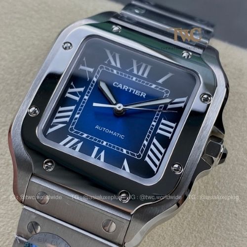 Cartier Santos (Stainless Steel Large) (Blue)