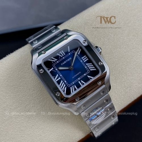 Cartier Santos (Stainless Steel Large) (Blue)