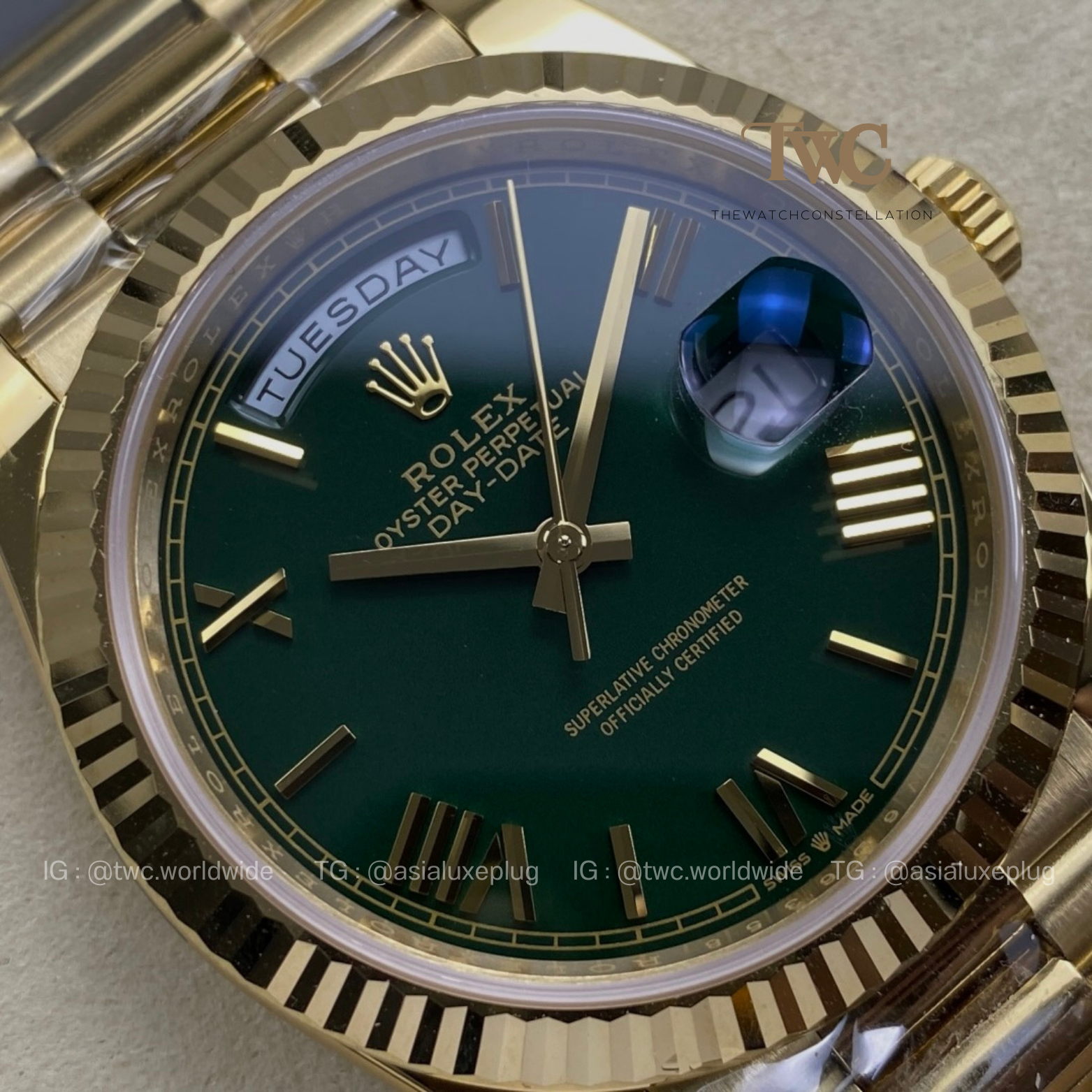 Rolex DayDate Yellow Gold Jade Dial