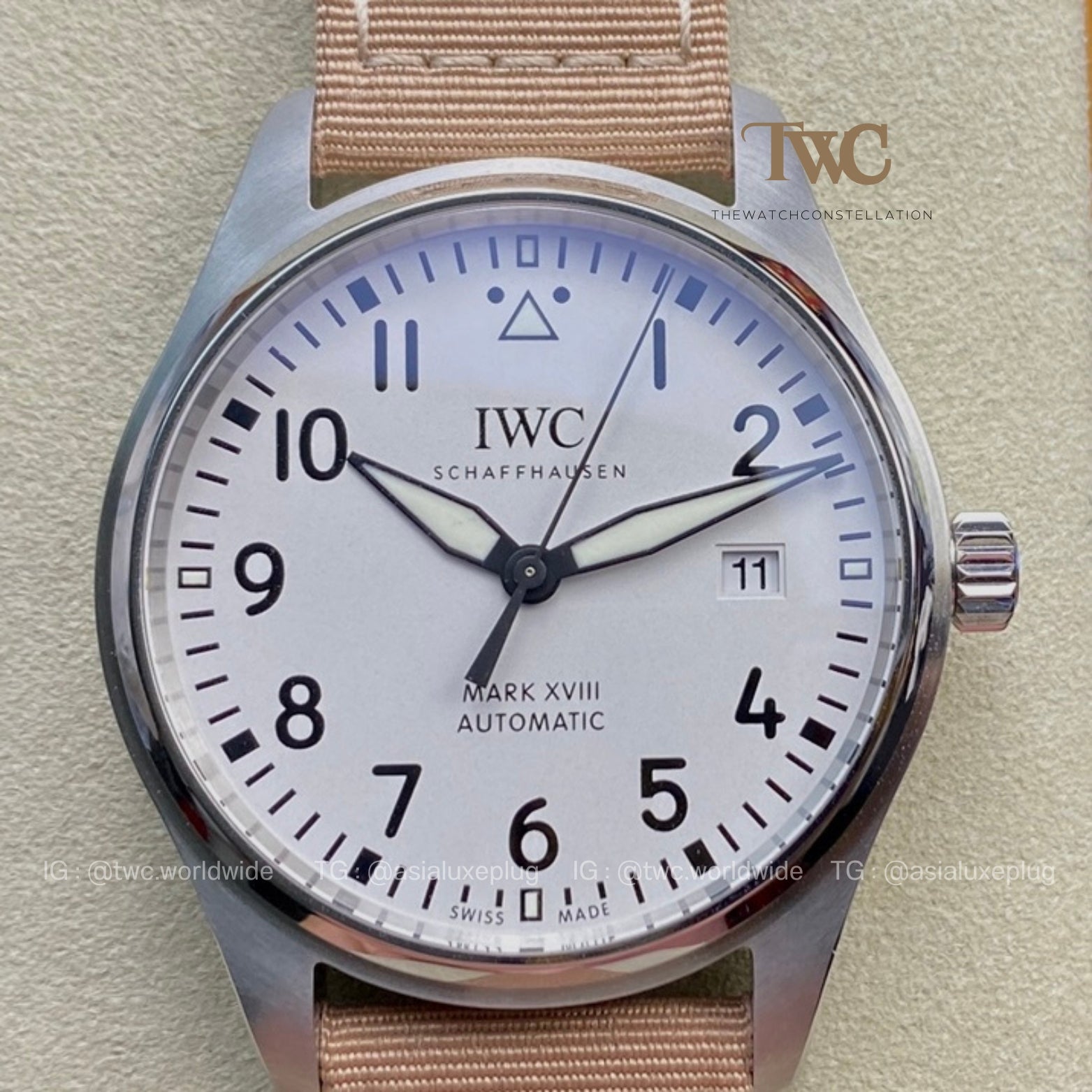 IWC Pilot Mark XVIII white with brown strap