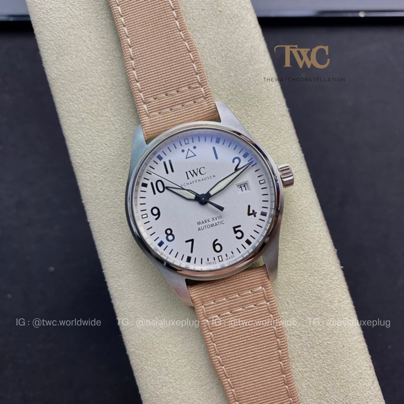 IWC Pilot Mark XVIII white with brown strap
