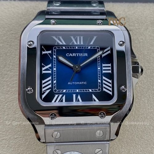 Cartier Santos (Stainless Steel Large) (Blue)